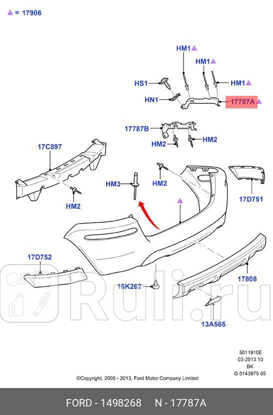 Кронштейн заднего бампера Rh Fus05- FORD 1498268 0₽