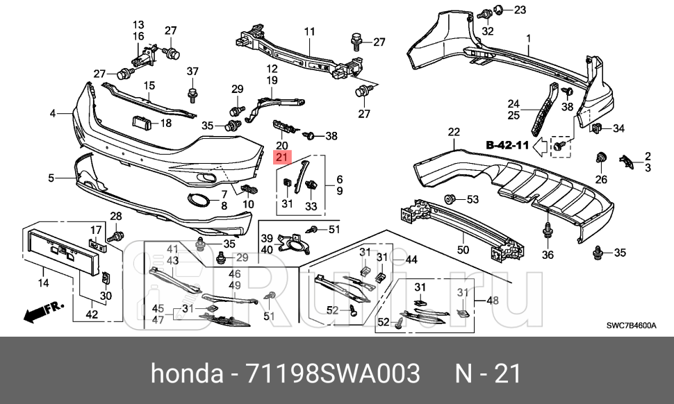Крепление переднего бампера левое для Honda CR V 3 2006-2009 HONDA 71198SWA003 1240₽