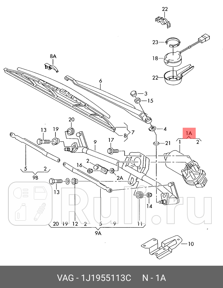 ЭЛЕКТРОМОТОР СТЕКЛООЧИСТИТЕЛЯ VAG 1J1955113C 0₽