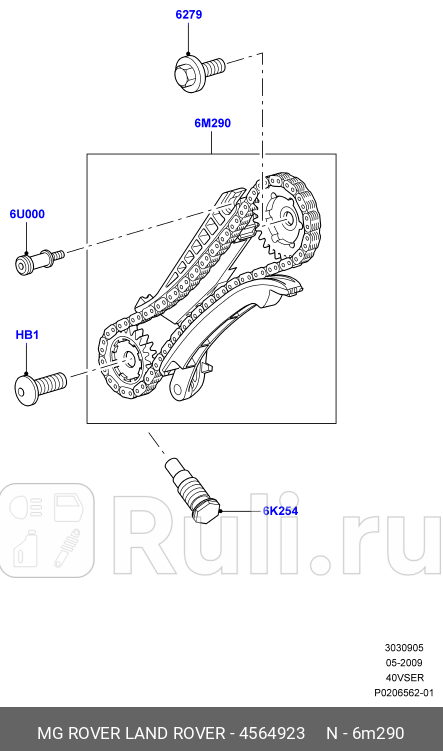 цепь ГРМ с натяжителем Land Rover Discovery 40 05-16 LAND ROVER 4564923 14090₽