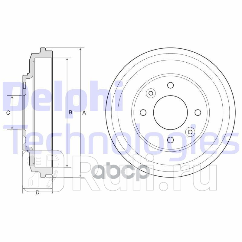 Барабан тормозной kia carens ii 02- DELPHI BF598 0₽