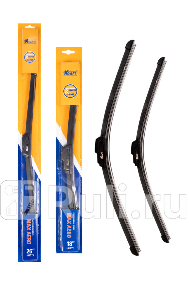 К-т бескаркасных щеток стеклоочистителя 650450 ММ 1 адаптер KRAFT KT 830864 890₽