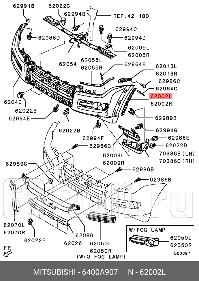 Кронштейн боковой переднего бампера лев v98w MITSUBISHI 6400A907 1170₽