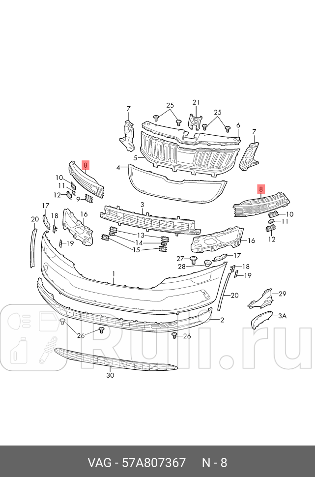 НИЖНЯЯ БОКОВАЯ РЕШЕТКА БАМПЕРА VAG 57A807367 2700₽