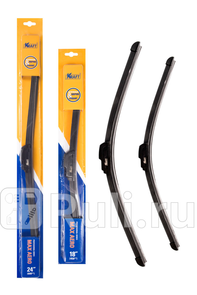 Щетка стеклоочистителя 600450 мм бескаркасная комплект 2 шт KRAFT KT 830861 860₽