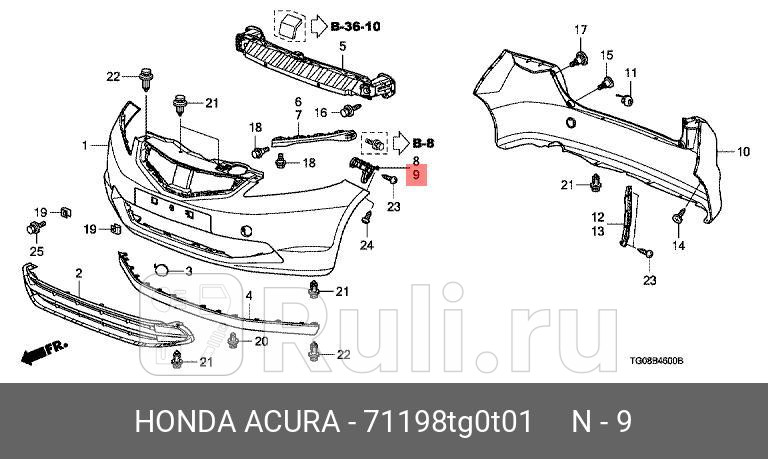Кронштейн бампера переднего левый jazz 2009-2011 HONDA 71198TG0T01 1370₽