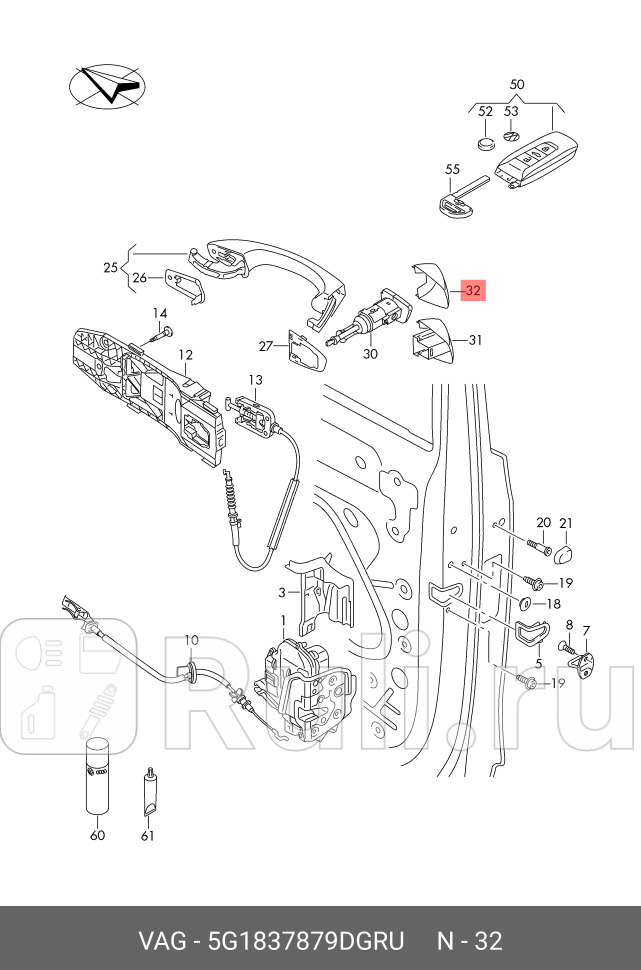 Накладка ручки двери наружн лев GOLF VII VAG 5G1837879DGRU 1390₽