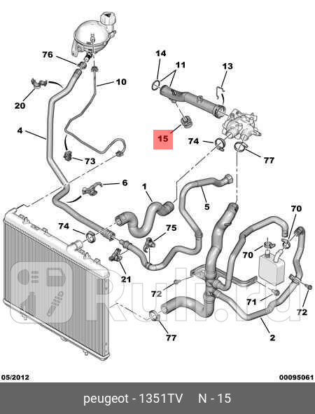 Патрубок системы охлаждения PEUGEOT 308 I 2007-2015 PSA 1351TV 700₽