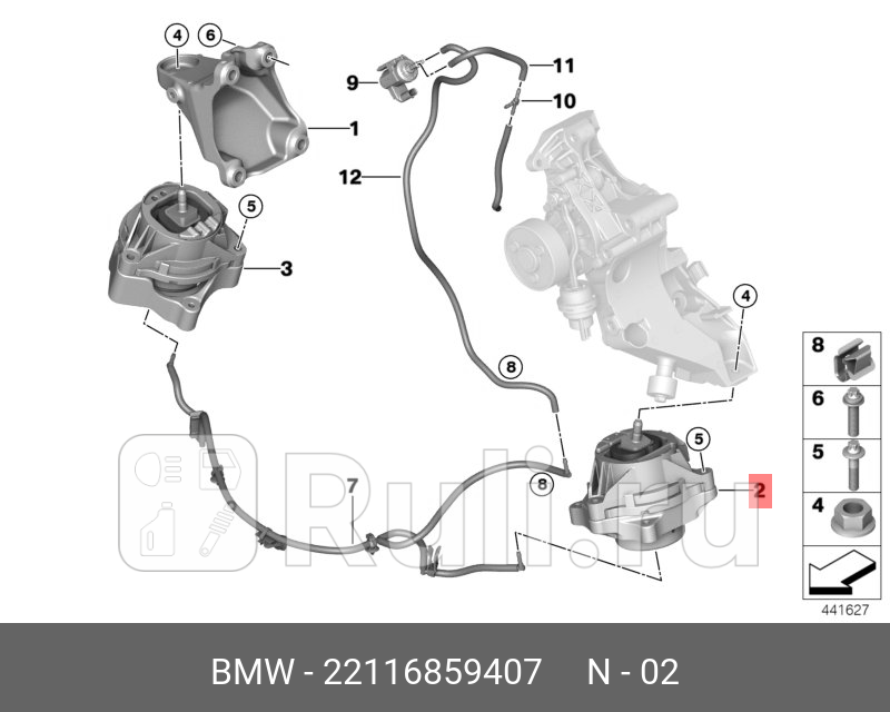 Подушка крепления двигателя Л BMW 1 F20 LCI F21 2 F22 F23 3 F30 F31 F35 4 BMW 22 11 6 859 407 0₽