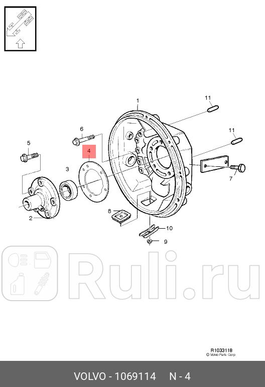 Прокладка чулка первичн вала метал232229 VOLVO 1069114 0₽