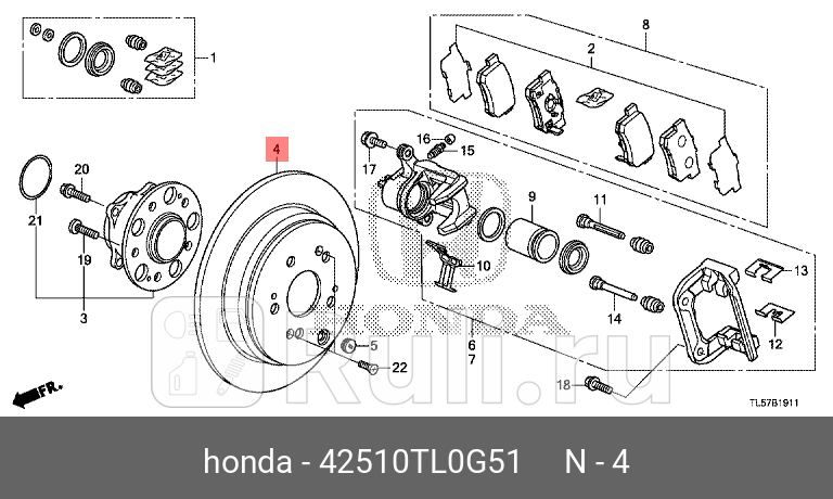 Диск тормозной задний accord 2009-2014 HONDA 42510TL0G51 0₽