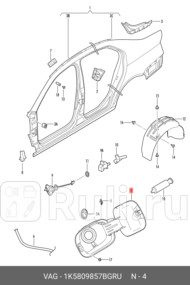 Лючок бензобака VAG 1K5809857BGRU 10090₽