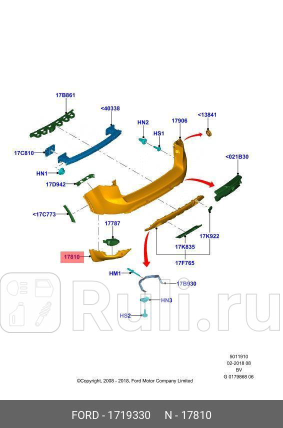 Бампер задний нижняя правая часть ORG1 FORD 1719330 0₽