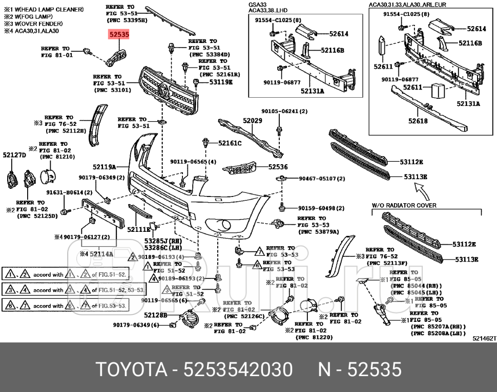 кронштейн бампера переднего правый Toyota RAV4 10-12 TOYOTA-LEXUS 5253542030 2570₽