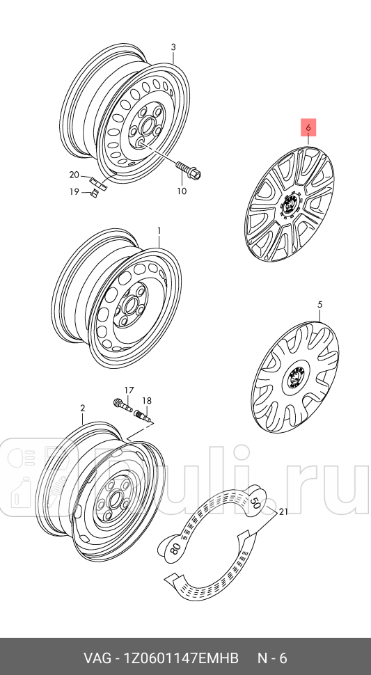Колпак колесный 6jx15 Gaspra SKODA OCTAVIA 2009-2013 VAG 1Z0601147EMHB 0₽