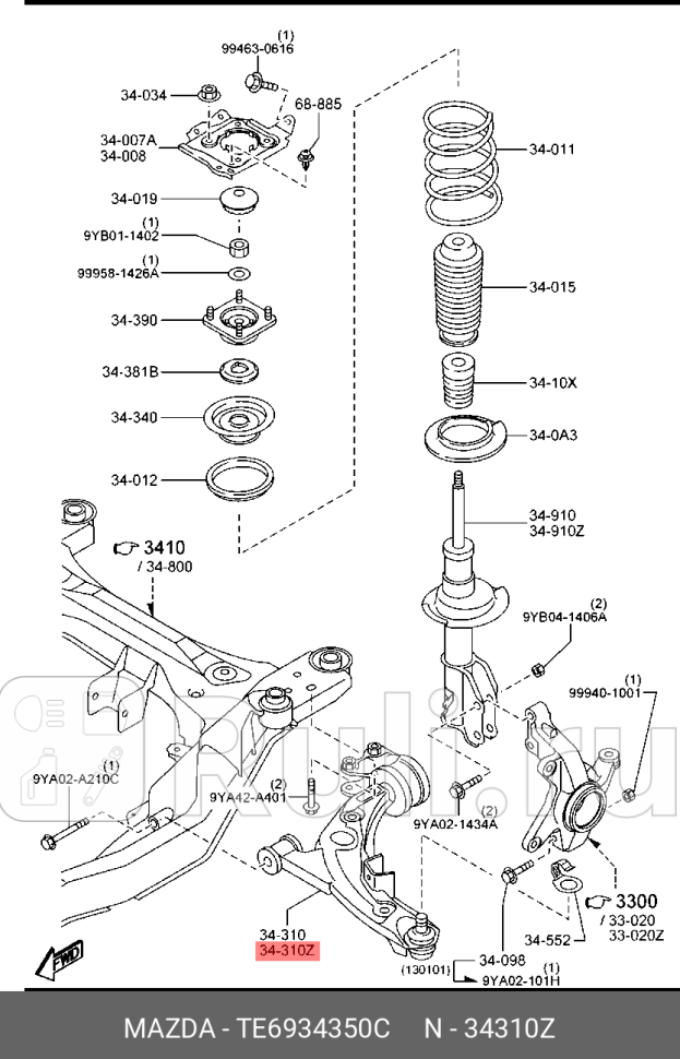 Рычаг нижний лев MAZDA TE6934350C 0₽