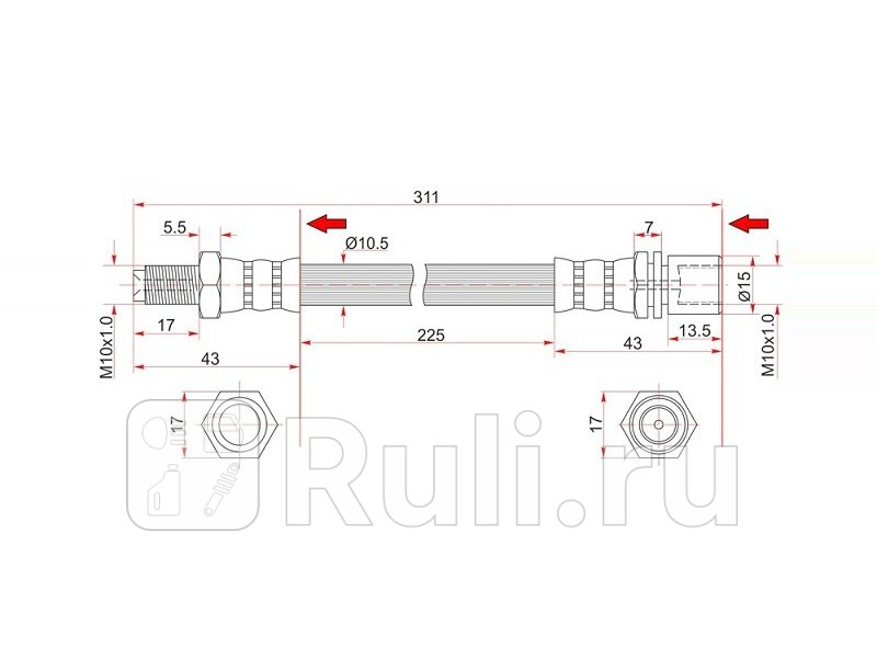 Шланг тормозной задний Таиланд TOYOTA HIACE REGIUSACE 98-99 LITE TOWNACE 92-96 FR LAND CRUISER 90- SAT ST-96940-33105 430₽