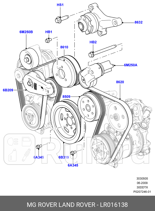 ролик обводной приводного ремня Land Rover DiscoveryRange RoverSportVelar 30 13 LAND ROVER LR016138 7670₽