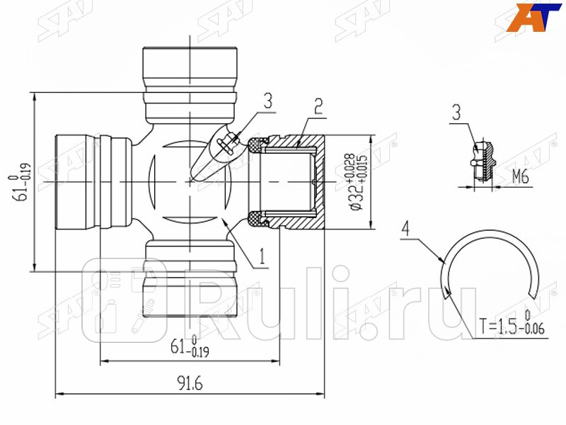 Крестовина кардана RR TY LCR J80 Surf TRN215 Dyna SAT ST-04371-36030 1010₽