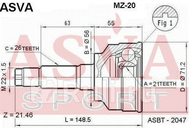 ШРУС наружный 21x56x26 ASVA MZ-20 0₽