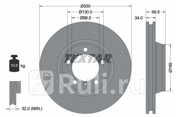 Диск тормозной высокоуглеродистый с покрытием pro перед TEXTAR 92150005 0₽