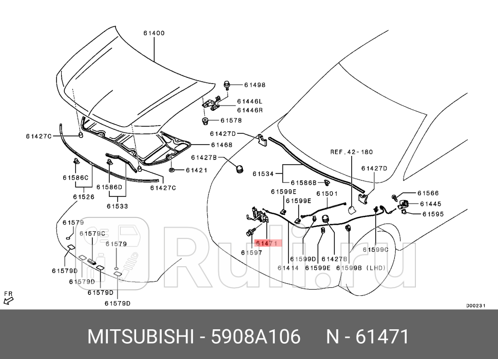 Замок капота 5908a106 MITSUBISHI 5908A106 0₽