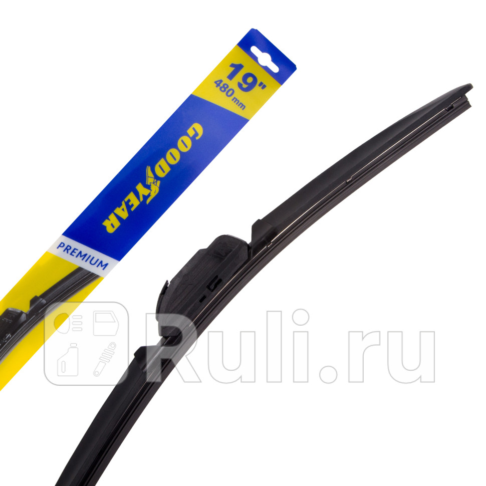 Щетка стеклоочистителя бескаркасная GoodYear 19480 мм Premium всесезонная 8 переходников GoodYear GY000439 1160₽