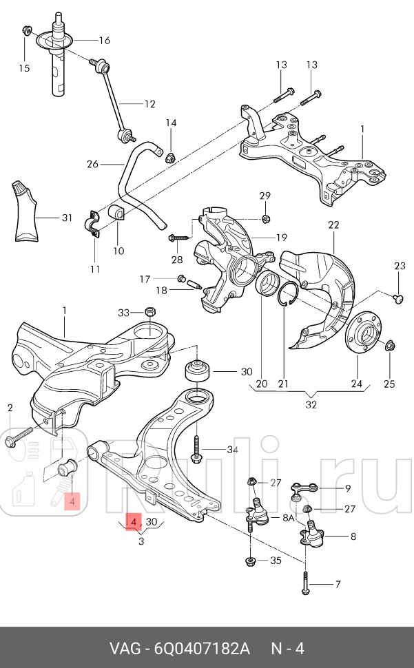 Сайлентблок переднего рычага передний Fabia VAG 6Q0407182A 0₽