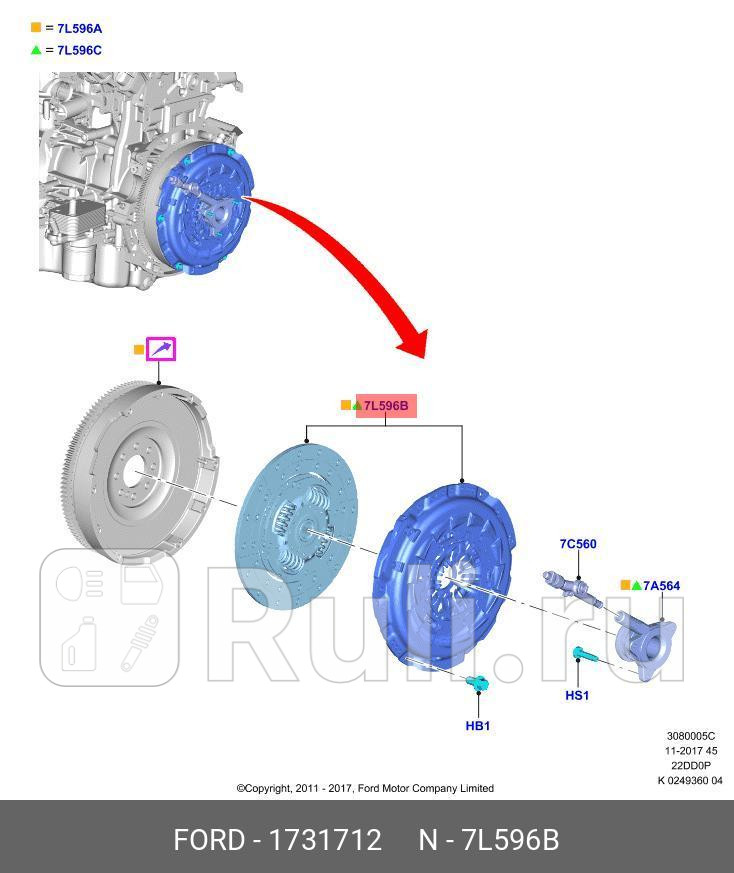 к-кт сцепления дисккорзина Ford 22 Duratorq MT82 FORD 1731712 32690₽