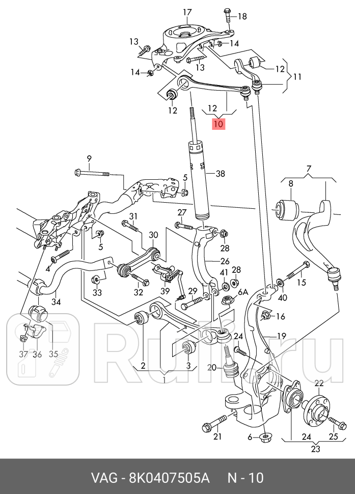 РЫЧАГ ПОДВЕСКИ A-4 08- ВЕРХ ПЕР ЛЕВ VAG 8K0407505A 0₽