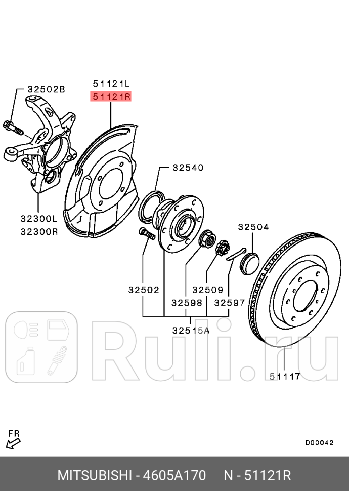 Кожух переднего правого тормозного диска MITSUBISHI 4605A170 0₽