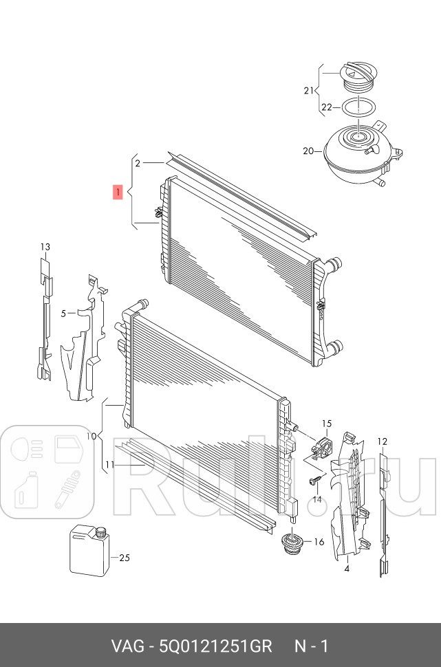 Радиатор системы охлаждения вспомогательный 650Х457Х24мм VAG 5Q0121251GR 0₽