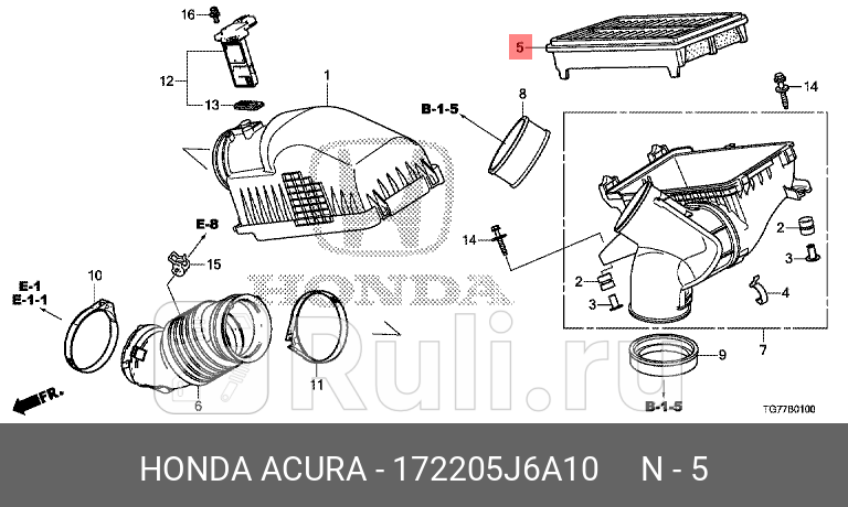 Фильтр воздушный acura mdx 30i v635i v6 16- tlx 20i 20- honda odyssey 35i v6 17- passport HONDA 172205J6A10 0₽