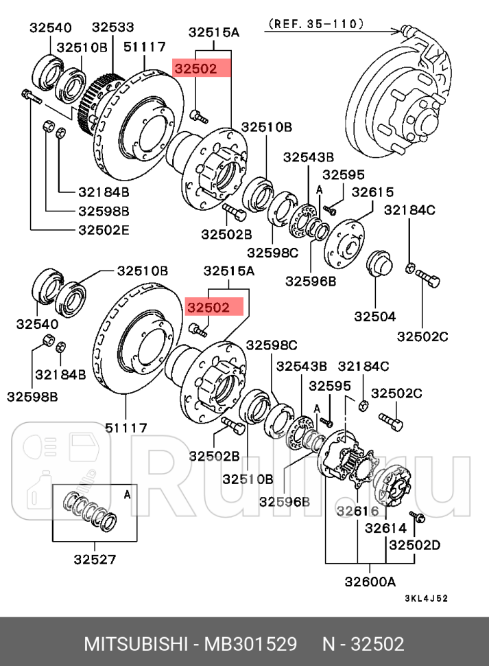 Шпилька ступицы m12x415x15 пресс143 mitsubishi pajero MITSUBISHI MB301529 290₽
