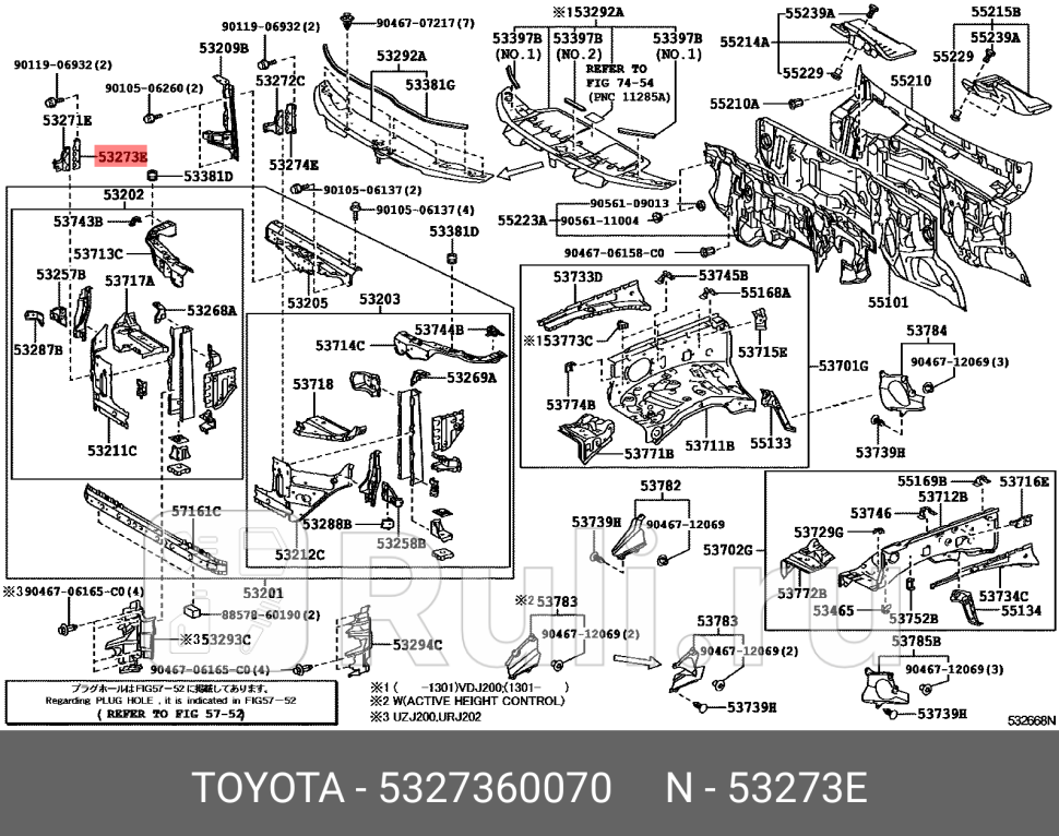 Крепление переднего бампера правое для Lexus LX 570 2007-2012 TOYOTA-LEXUS 53273-60070 940₽