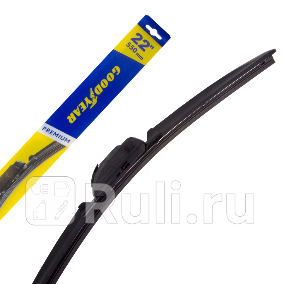 Щетка стеклоочистителя бескаркасная GoodYear 22550 мм Premium всесезонная 8 переходников GoodYear GY000442 1190₽