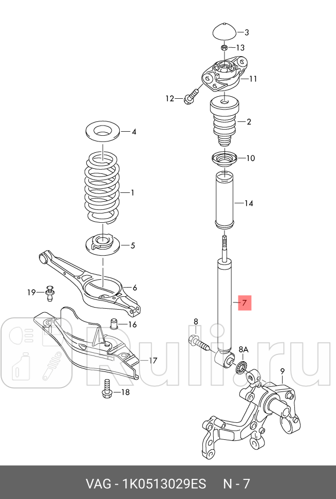 Амортизатор подвески задний для ППД SKODA OCTAVIA 04-13 VAG 1K0513029ES 0₽