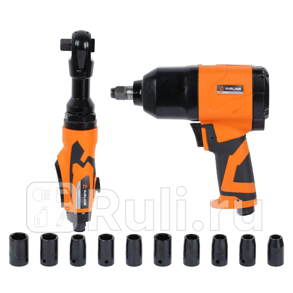 Гайковерт пневмударн композит 12DR 330Нм трещотка пневм 12DR 80Нм PRO 17пр кейс AIRLINE ATBR089 10580₽