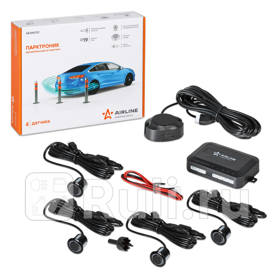 Парктроник 4 датчика звуковой зуммер черные Airline AIRLINE AEAW002 1880₽