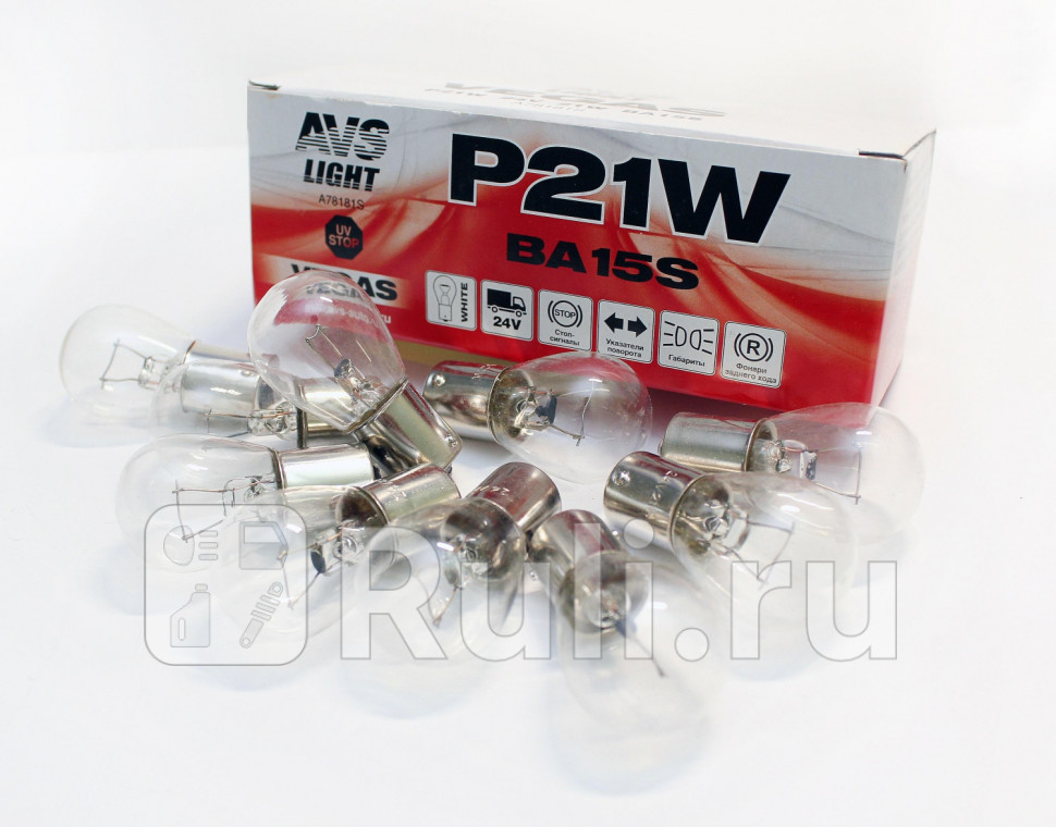 Лампа галогенная 24V P21WBA15S кт10шт AVS Vegas A78181S AVS A78181S 340₽