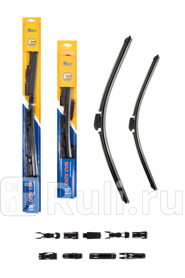 К-т бескаркасных щеток стеклоочистителя 650425 ММ 10 адаптеров KRAFT KT 830852 1190₽