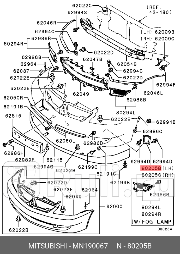 Кронштейн передней противотуманной фары MITSUBISHI MN190067 780₽