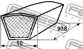 Ремень клиновой 10x938 Audi 80 18 84-86 VW Golf II 16-18 83-85 MB OM616 FEBEST 88120-10L938 390₽