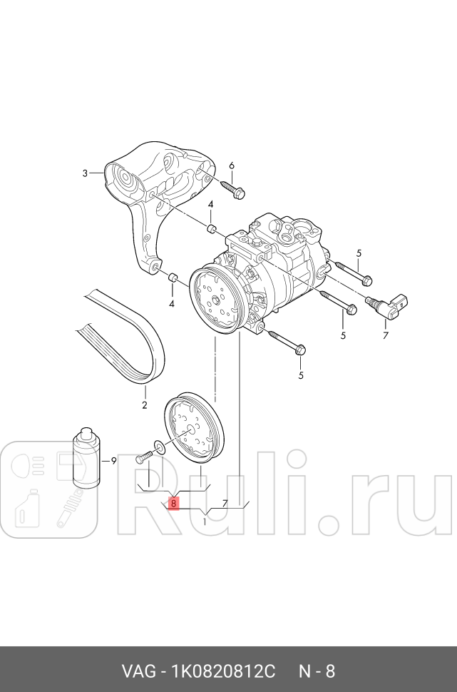 Шкив компрессора кондиционера VAG 1K0820812C 24320₽