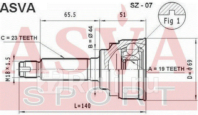 ШРУС НАРУЖНЫЙ 19X44X23 ASVA SZ-07 0₽