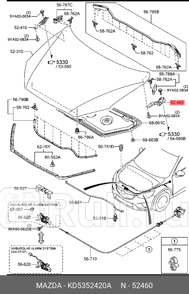 Петля капота левая cx-5 MAZDA KD5352420A 2190₽