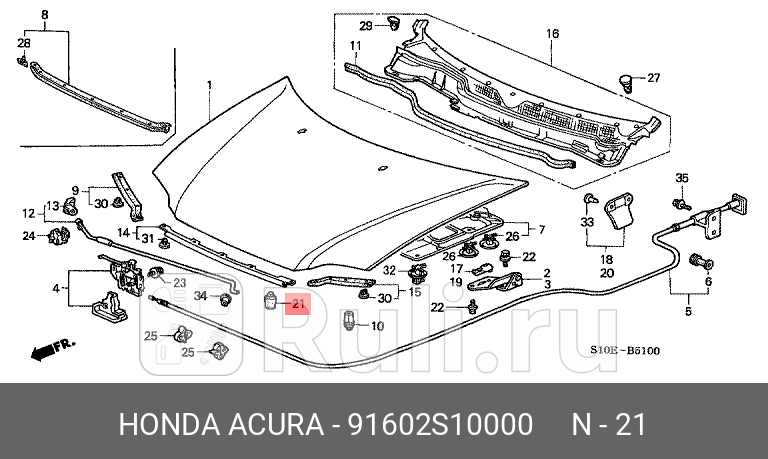 Отбойник капота резиновый honda cr-v 2002-2006 HONDA 91602-S10-000 490₽