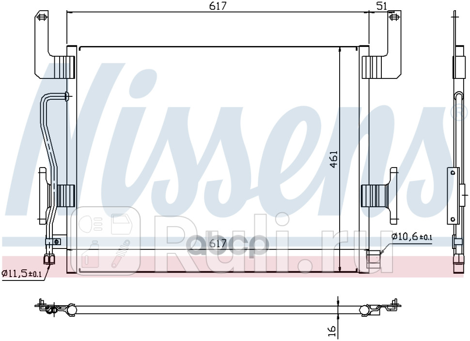 радиатор кондиционера конденсер AluminiumAluminium 617x461x16 RVI Kerax 9700 NISSENS 94254 0₽