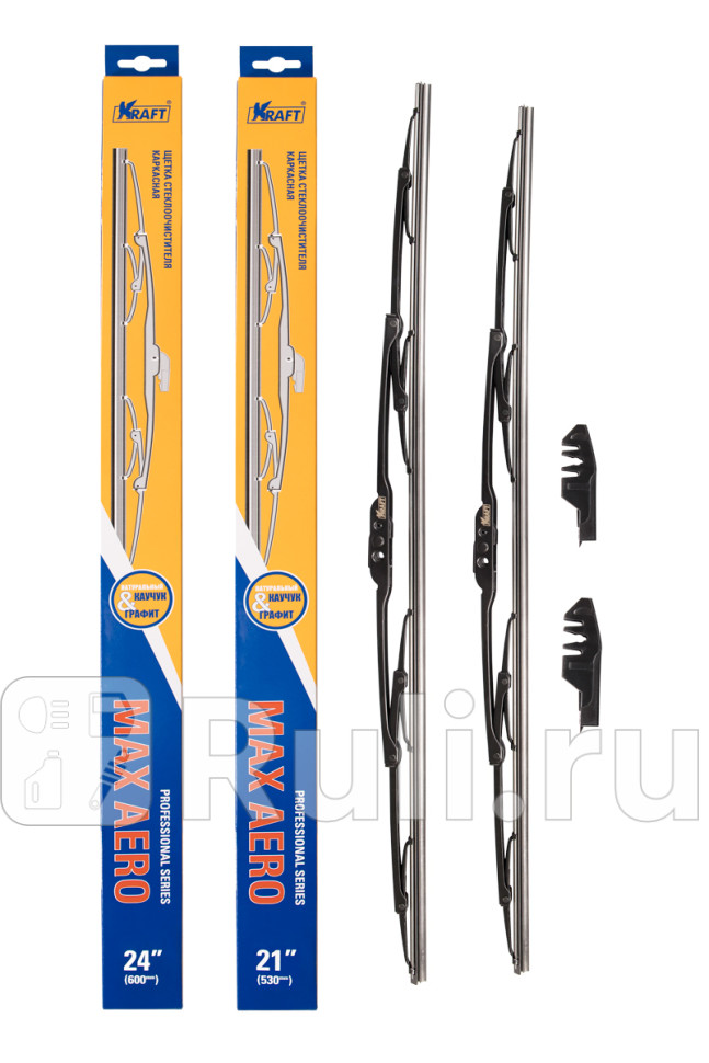 К-т каркасных щёток стеклоочистителя 600530 ММ 2 адаптера KRAFT KT 830891 720₽