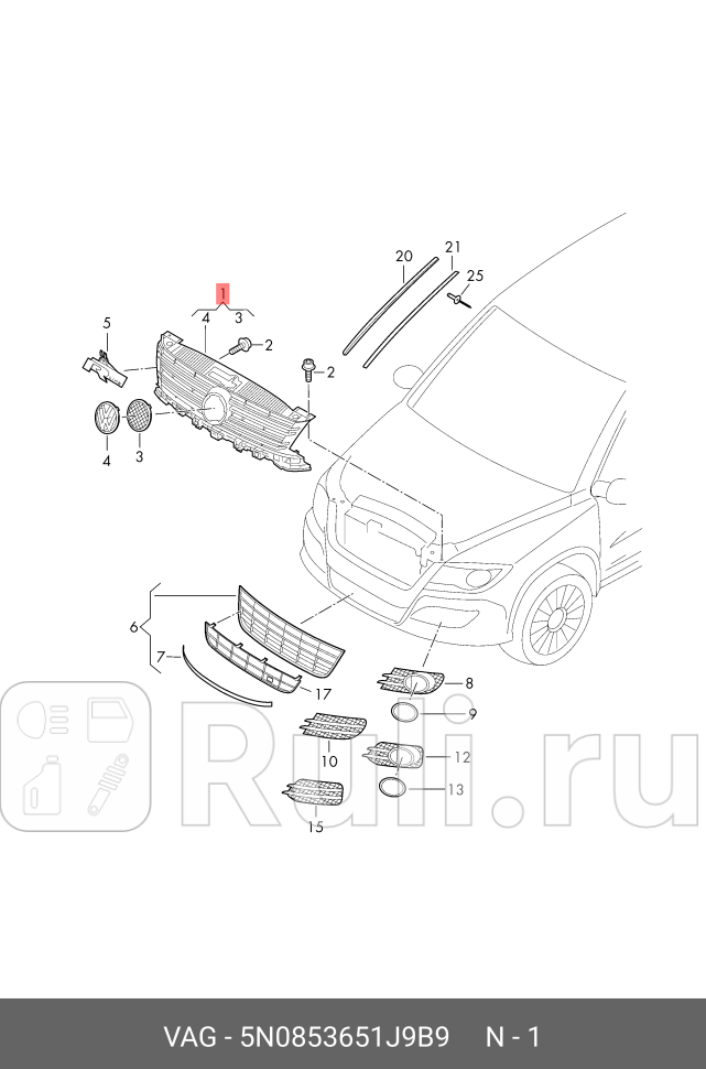 Решетка радиатора VW TIGUAN new VAG 5N0853651J9B9 0₽